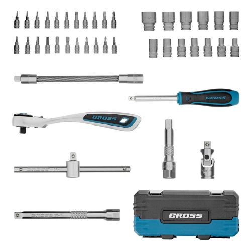 GROSS 42 részes 1/4" racsnis szerszámkészlet, 120 fogas mechanizmus, CrV, kofferben