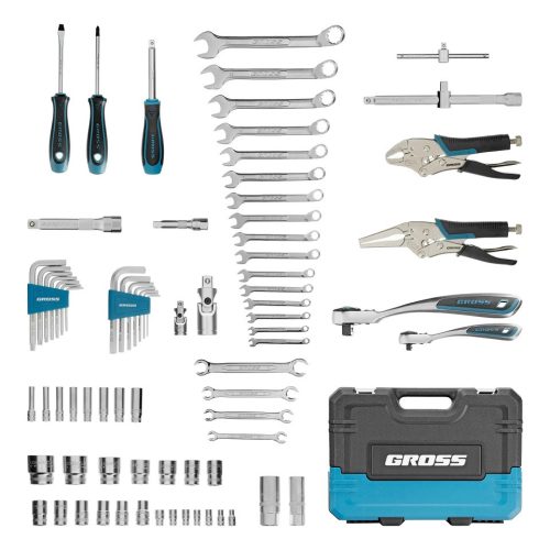 GROSS 78 részes 1/4"-1/2" racsnis szerszámkészlet, 120 fogas mechanizmus, CrV, kofferben