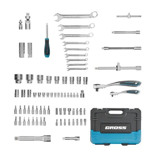 GROSS 82 részes 1/4"-1/2" racsnis szerszámkészlet, 120 fogas mechanizmus, CrV, kofferben