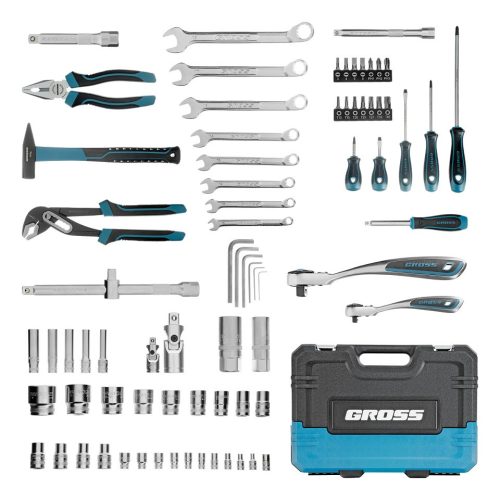 GROSS 120 részes 1/4"-1/2" racsnis szerszámkészlet, 120 fogas mechanizmus, CrV, kofferben