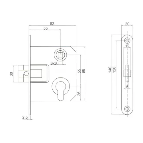 ANBO lővérzár szett, román bevésőzár 3372/55 cilinderes/ hengerzáras, 3672 