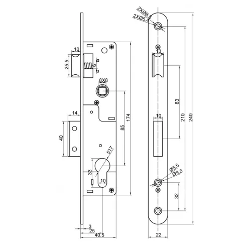 ANBO komplett portálzár szett kilinccsel 4 cm 1231 fekete224x40x22mm zár, kilincs, 3 db kulcs
