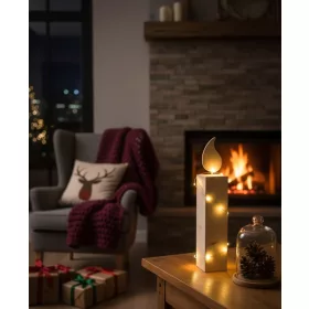   Hazai dekorációs gyertya lánggal borovi fenyő 64X12X12 cm