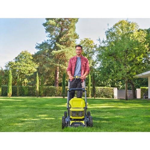 RYOBI 18V akkus fűnyíró SOLO (46 cm, brushless motor, 55L gyűjtő, 10 fokozatú magasságállítás) – RY18LMX46A-0