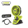 RYOBI 4V akkus csíptethető ventilátor szett 1×2.0 Ah akku+ USB-C töltőkábel, RCF-120G