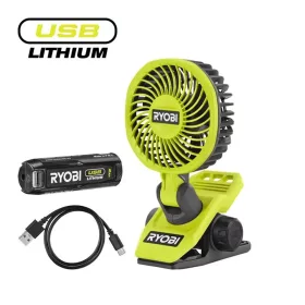   RYOBI 4V akkus csíptethető ventilátor szett 1×2.0 Ah akku+ USB-C töltőkábel, RCF-120G