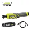 RYOBI 4V 1/4"-es racsnis kulcs szett 2,0 Ah akku, USB-C töltőkábel, RR14W4-120G