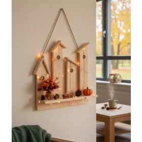   Hazai Házikós dekoratív polc polírozott borovi fenyő natúr, 58X53X13 cm