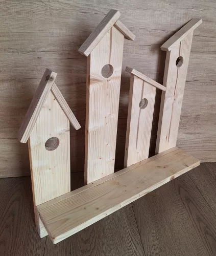 Hazai Házikós dekoratív polc polírozott borovi fenyő natúr, 58X53X13 cm