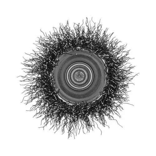 DENZEL 50 mm fazékkorong fúróba, csésze alak, INOX préselt, kreppelt acél huzal