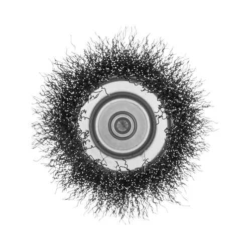 DENZEL 75 mm fazékkorong fúróba, csésze alak, INOX préselt, kreppelt acél huzal