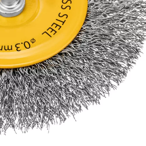 DENZEL 100 mm drótkorong fúróba, lapos, INOX préselt, kreppelt acél huzal