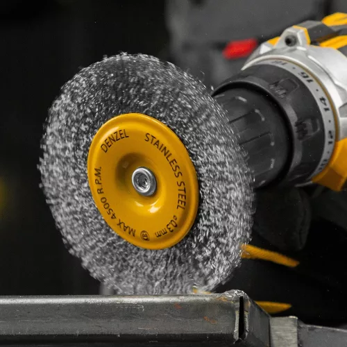 DENZEL 100 mm drótkorong fúróba, lapos, INOX préselt, kreppelt acél huzal