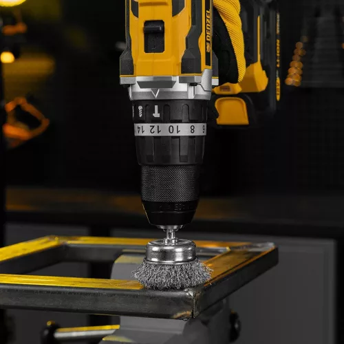 DENZEL 3db-os INOX drótkorong készlet fúróba, kreppelt, kefekorong+csésze+lapos 0,3mm szál