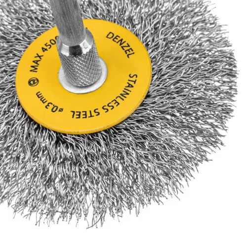 DENZEL 5db-os INOX drótkorong készlet fúróba, kreppelt, lapos+ rögzítőcsapok, 0,3 mm szálvastagság