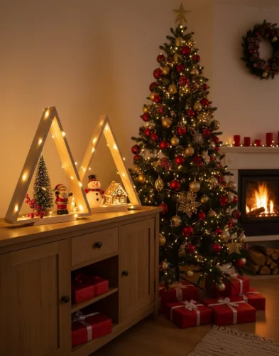 Hazai minimalista karácsonyfa polc/ polcdísz talppal 59x45x10