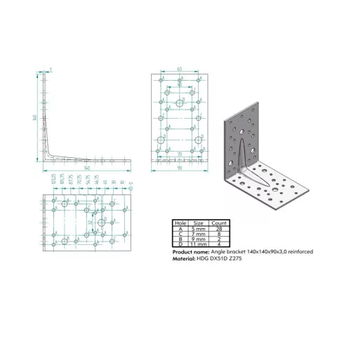 KOELNER 140x140x90mm erősített sarokösszekötő 3mm vastag KO D ZK-140x140 WZ/3