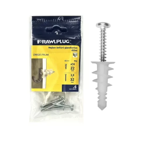 KOELNER 16x36 mm 6db csavarmenetű gipszkarton dübel D fejű 3,9x32mm csavarral R-S3-DRA01/6 bliszter