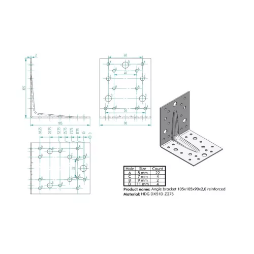 KOELNER 105x105x90mm erősített sarokösszekötő 2mm KO D ZK-105 WZ/2