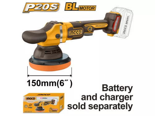 INGCO 20 V, 150 mm akkus polírozó szénkefe nélküli (akku és töltő nélkül) APLI2015