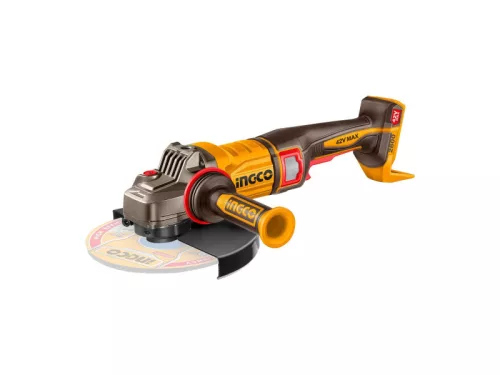 INGCO 42V 230mm akkus sarokcsiszoló szett szénkefe nélküli 42 V (2 x 4,0 Ah lapos cellás akku + töltő)