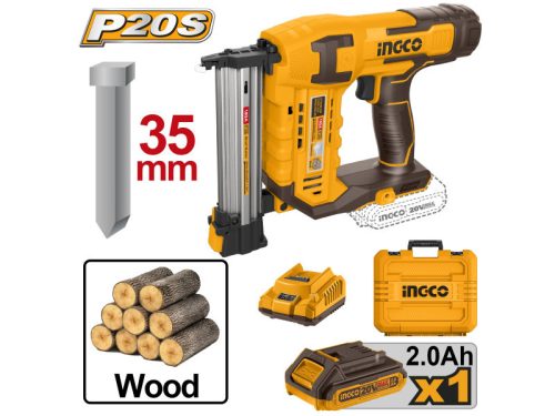 INGCO 20V GA18 akkus szögbelövő szett 1x2.0 Ah akku + töltő+1000db szeg, kofferben