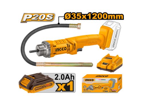 INGCO 20V 1,2m akkus betontömörítő tűvibrátor (1 x 2,0 Ah akku + töltő)