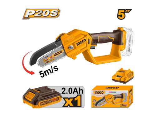 INGCO 20V 127 mm akkus mini láncfűrész szett 2.0 Ah akku+ töltő
