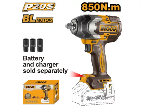 INGCO 20 V, 1/2", 850 Nm akkus ütvecsavarozó szénkefe nélküli (akku és töltő nélkül) CIWLI20851