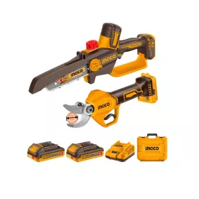   INGCO akkus kerti gép szett láncfűrész 150 mm + akkus metszőolló (2 x 2,0 Ah akku + töltő) COSLI250795E