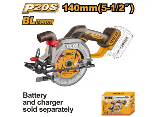 INGCO 20 V akkus körfűrész 140 mm szénkefe nélküli (akku és töltő nélkül) CSLI1402
