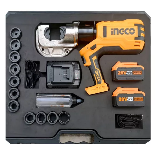 INGCO 18V 120KN akkus hidraulikus kábelkrimpelő szett, koffer, 16-400 mm2 (2 x 5,0 Ah akku + töltő)