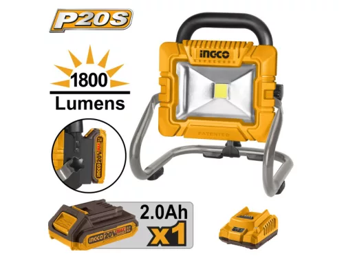 INGCO Akkus LED reflektor 1800 lm 20 V (1 × 2,0 Ah akku + töltő)