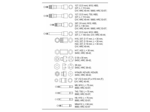 YATO 22részes 1/2" generátor javító készlet CrV
