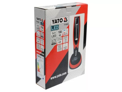YATO akkus LED szerelőlámpa 3+1W, 180 lm, mágneses, akasztós, IP20, Li-ion