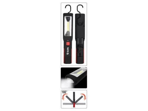 YATO akkus LED szerelőlámpa 3W COB, 250 lm, mágneses, akasztós, IP20, Li-ion