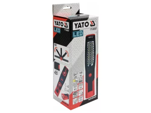 YATO akkus LED szerelőlámpa 30+7 LED 140 lm, IP20, mágneses, akasztós, Li-ion