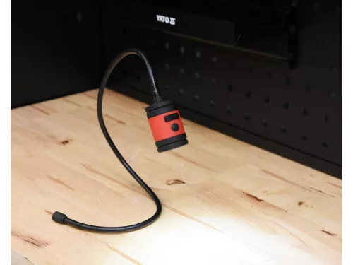 YATO 100 lm Akkumulátoros univerzális LED lámpa – rugalmas mágneses kar, IP54, USB töltés