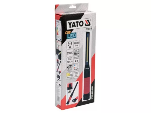 YATO 5W+3W Akkumulátoros szerelő LED lámpa – 330 lm + 80 lm, mágneses rögzítés, USB töltés