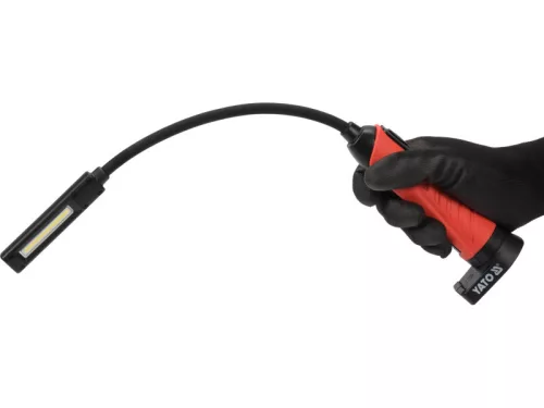YATO 500 lm Akkumulátoros flexibilis LED lámpa – 10W COB + 4W SMD, zseblámpa funkcióval