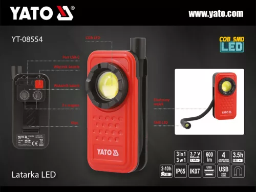 YATO Akkus LED Lámpa 600 lm