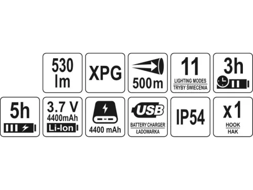YATO Akkus LED kemping lámpa 11 üzemmód 530 lm