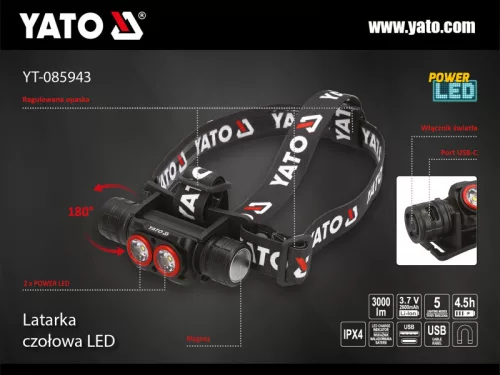 YATO Akkus LED fejlámpa