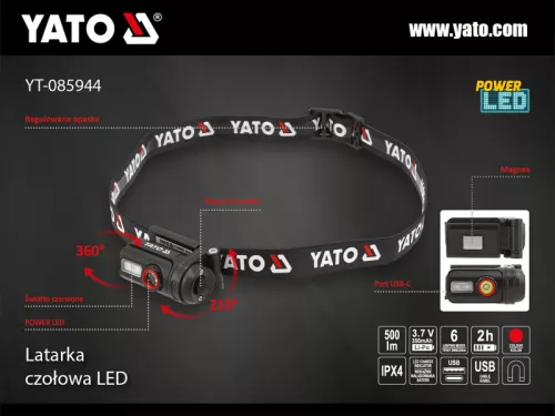 YATO Akkus LED fejlámpa