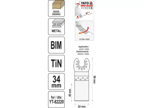 YATO 34mm HCS bi- metal fűrészlap multifunkciós géphez titán-nitrid YT-34712