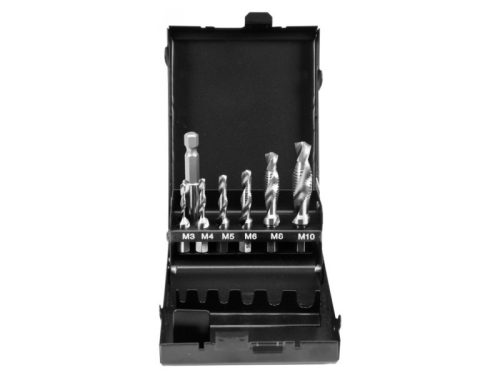 YATO 7részes HSS kombinált gépi fúró-menetfúró készlet, bit befogású, (M3-M4-M5-M6-M8-M10) fémkazettában
