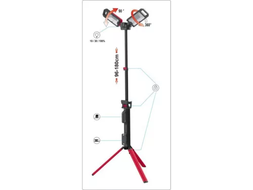 YATO Akkus állványos LED dupla reflektor 5000 lm 18 V (akku és töltő nélkül)
