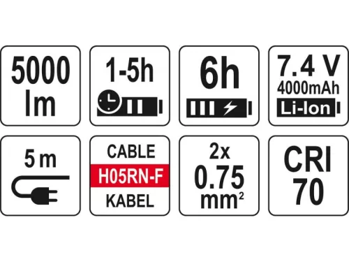 YATO Akkus állványos LED dupla reflektor 5000 lm 18 V (akku és töltő nélkül)