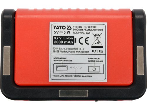 YATO Akkus LED reflektor – 300 lm, COB LED, mágneses talp, USB töltés, IP54 