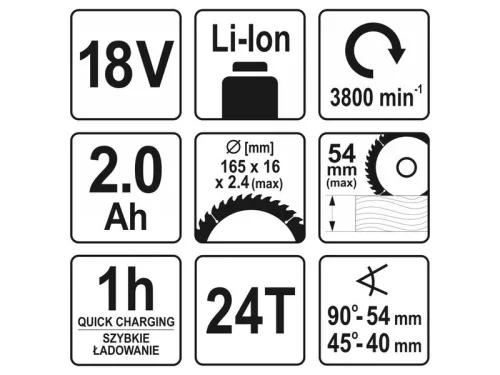 YATO 18 V Li-Ion 165 mm akkus körfűrész (1 x 2,0 Ah akku + töltő) YT-82810